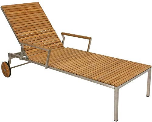 Unbekannt Sonnenliege Teak Teakholz Edelstahl 197cm Holz Garten Balkon Liege Liegestuhl