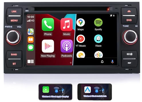iFreGo FTC7235B 7 Zoll 2 Din Autoradio für Ford Mondeo, Focus, S-Max. FM Radio mit Apple CarPlay/Android Auto, Bluetooth, DVD/CD, GPS, USB, SD, Lenkradsteuerung, Rückfahrkamera