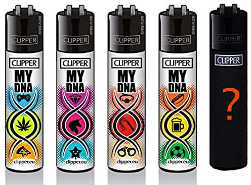 Clipper Original Lighter Flints 4 Set + 1 Überraschungsclipper Feuerzeug All u Need Schlüsselanhänger Flaschenöffner (My DNA)