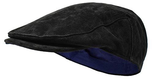 Borges & Scott The Tanner - Flat Cap aus Leder - Kappe mit weichem Schweinslederfutter - Mitternacht - L
