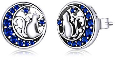 Qings Süße Katze Mond Ohrstecker für Mädchen - Süße Katzenohrringe aus 925er Sterlingsilber, Cat Ohrstecker 925er Sterlingsilber für Frauen Geschenk für Sie