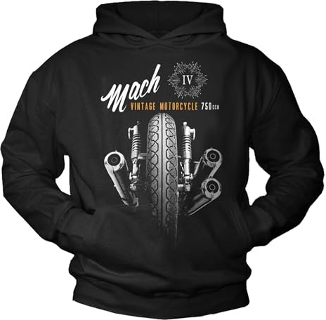 MAKAYA Felpa con Cappuccio a Manica Lunga da Uomo - Disegno Mach 4 Stama Moto Nera XXXXL