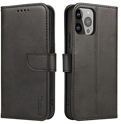 LOLFZ Wallet Case for iPhone 13 Pro, Vintage Leather Book Case with Card Holder Kickstand Magnetic Closure Flip Case Cover for iPhone 13 Pro - Black