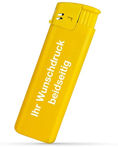 #teamludorf Elektronik Feuerzeug mit Druck beidseitig - 8 Farben - | Logo | Text | Wunschdruck | Nachfüllbar | Werbefeuerzeug | Hochzeit | Partygeschenk | Stammtisch | Logo Druck (gelb,100)