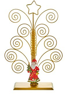Christmas Swirl Greetings Card Holder Metal Gold Tree Shape Holds 20 Cards 45cm