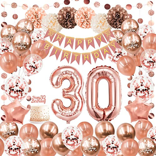 30 Geburtstag Deko Frauen,Luftballon 30. Geburtstag Rosegold Mit Geburtstag 30 Deko,Geburtstagsdeko 30 Happy Birthday Banner,Deko 30. Geburtstag Ballons,Konfetti Ballon für 30 Deko Frau Mehrweg