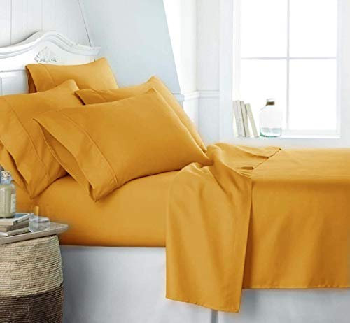 KBC linen 6-teiliges Hotel-Bettwäsche-Set, luxuriös, weich, 100 % Baumwolle, 45,7 cm – 53,3 cm tiefes Spannbetttuch, knitterfrei, Fadenzahl 800 (Full XL, Gold)