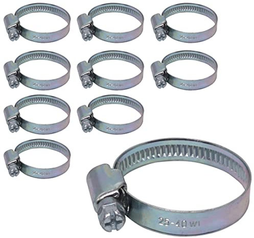 SKIR'CO Paquete de 10 abrazaderas de manguera ajustables de 25 a 40 mm, clips de manguera, abrazadera de tubo de tubo, tornillo sin fin (10 unidades)