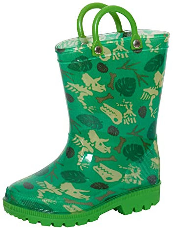 ScruffyTed Bottes de Pluie pour Enfants avec poignées d'enfilage et Motif Chasseur de Dinosaures Verts, Taille 11 UK Enfant.