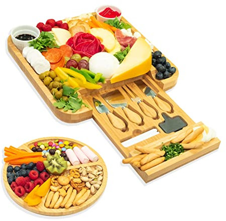 AYEEKO - Set di tagliere per formaggi e coltelli, in legno, con vassoio per formaggio, regalo insolito per vacanze, compleanni, addio al nubilato, anniversario e coppia di matrimoni