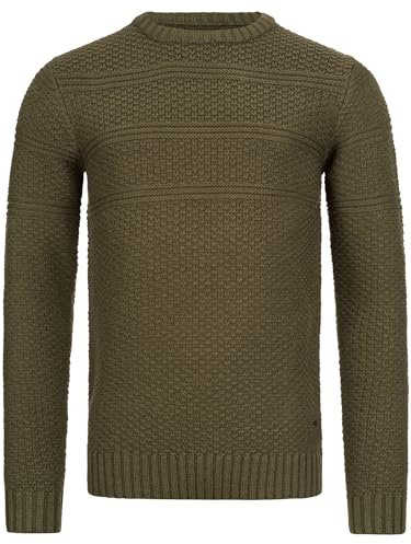 Indicode Herren Mirek Strickpullover mit Rundhals-Ausschnitt | Pullover O-Neck Pulli Männer Army, XL