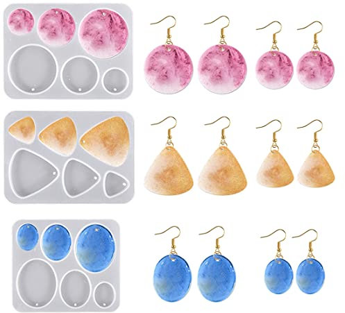 Nifocc 3 Piezas Joyas de Resina epoxi Formas Colgante Collar Pendientes moldes Silicona Redondos ovalados triángulo Joyas Resina Hierro Fundido Molde Molde fundición Cristal Molde para Manualidades