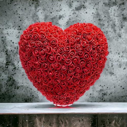 GMM Cuore di rosa artificiale in scatola regalo idea romantica per lei/lui San Valentino fidanzata compleanno festa della mamma (rosso)