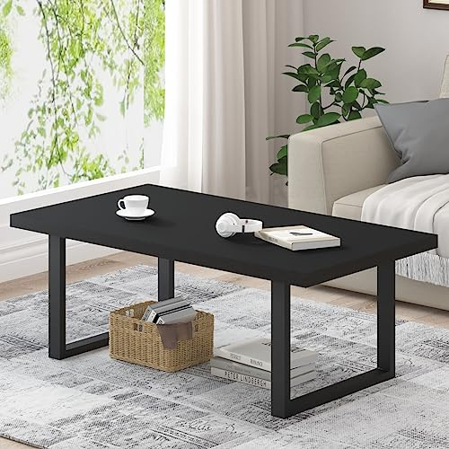 IBF 120 cm Schwarz Industrial Couchtisch Wohnzimmertisch Sofatisch | Vintage Modern Industrial Rechteckig Holz Eiche Mit Stauraum Mit Ablage Wohnzimmer Outdoor