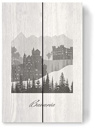 artboxONE Holzbild 30x20 cm Städte Bayern Skyline schwarz-weiß von Künstler GREENGREENDREAMS