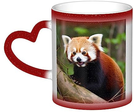NOGRAX Coffee Mugs Little Red Panda Printed Personalised Heat Change Mug Magic Heat Sensitive Mug Ceramic Great Mug Gift