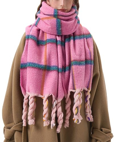 auons Damen Winter Schal Wraps Warm Lange Plaid Schal Kariert Halstuch übergroßer Tartan Schal Mehrfarbige Deckenschal
