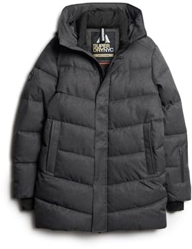 Superdry Herren Wattierter City Mantel mit Chevron-Design Grau Fischgrätenmuster M