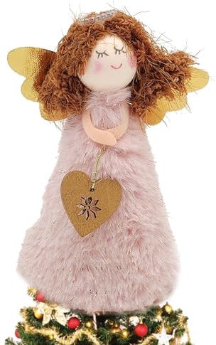 Angel Christmas Tree Topper, Christmas Tree Fairy Angel Xmas Tree Topper, Christmas Decorations Angel, Angel for Top Of Christmas Tree for Home Party Decorations (Pink)