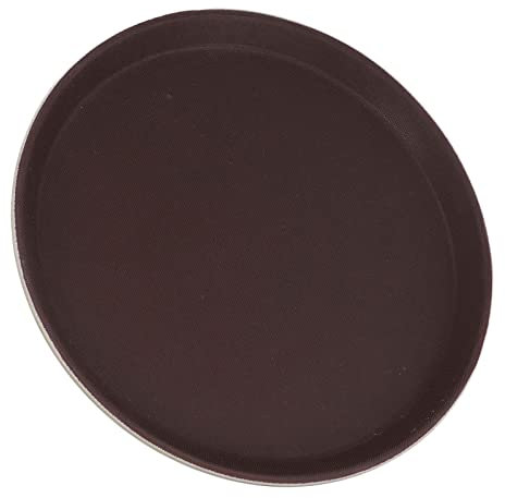 Bandeja de servir marrón antideslizante de fibra de vidrio templado resistente al calor, bandeja redonda adecuada para restaurante, bar, 1 bandeja redonda para servir (templada 35 cm (redonda))