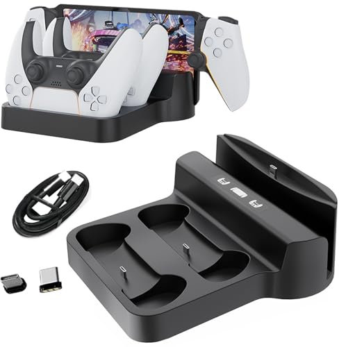 Buziba Charging Station Controller Charger for PS5 Controllers Fast Charging Dock Portable Charging Stand with Type C Charging Port for Playstation Portal Game Console(Black)