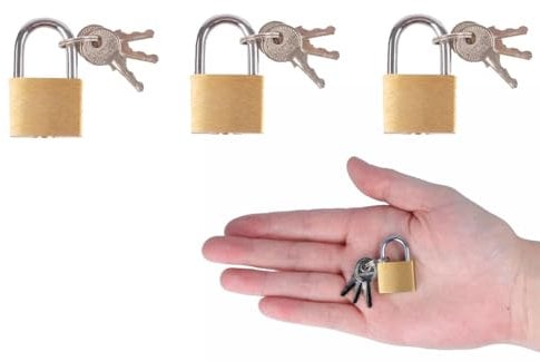Lot de 3 cadenas verrous en laiton massif de 20 mm avec 9 clés – Petit cadenas, corps en laiton massif, mini bagages, boîte à outils, boîte à bijoux et cadenas d'armoire