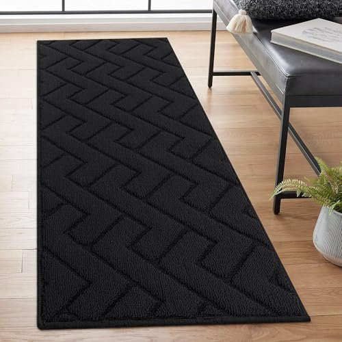 Biscpro Teppich Läufer,50x120cm Waschbarer rutschfest Schmutzfangmatte Teppich läufer für Eingangsbereich Wohnzimmer,Flur,Büro,Schlafzimmer,Küchen-Schwarz