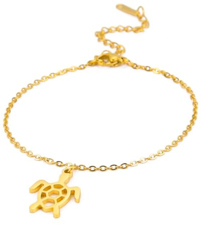 TEAMER Bracelet de cheville en acier inoxydable tortue marine Adjustabel chanceux cheville tortue mignon Boho été plage étanche pied bijoux pour les femmes