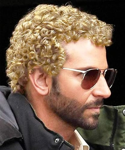 Salaibs Herren Blonde Kurze Lockige Perücke Afro Haar Funcy Männliche Elfen Disco Perücke Synthetische Faser Flauschige Perücken für Cosplay Halloween Rocker Gebrauch