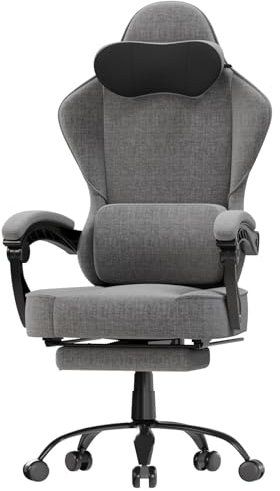TRIUMPHKEY Tessuto Sedia da Gaming da Ufficio,Sedia Gaming Con Supporto Lombare,Poltrona Gaming Con Poggiatesta, Ergonomica Sedia, Con Poggiapiedi,Girevole a 360 Gradi(Grigio Chiaro)