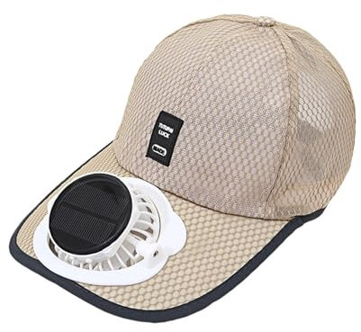 Amagogo Sun Visor Hats with Fan, Solar or USB Charging Cooling Fan Hat, Sun Hat, Beige
