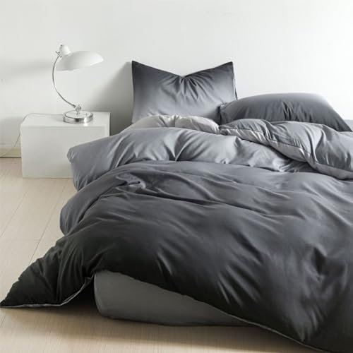 Soifox Bettwäsche 200x220 Grau Bettgarnitur - Bettwäsche Sets Microfaser Bettbezug 200 x 220cm mit Kissenbezug Bügelfrei & Knitterfrei Modern Deckenbezug mit Reißverschluss