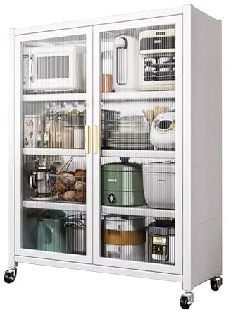 MAGIC SELECT Armario de Cocina con Ruedas, Vitrina de Almacenamiento para Hogar, Alacena con Puertas, Organizador para Casa, Baño, Salón, Habitación (4 baldas/135x80x40 cm)