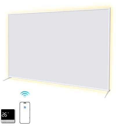 SHX Premium Infrarot Heizung mit WIFI 1200W, 15-22 qm, Decken- oder Wandmontage, Standgerät, dimmbare Ambiente Beleuchtung, Fernbedienung, Fenstererkennung, LED Display, Carbon Crystal PET Oberfläche