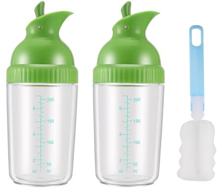Povxlum 2pcs 200ml Easy Grips Distributeur de Vinaigrette Shaker RéCipient éTanche Bouteille avec Brosse de Nettoyage MéLangeur de Sauces Universel avec Balance Gadget de Cuisine