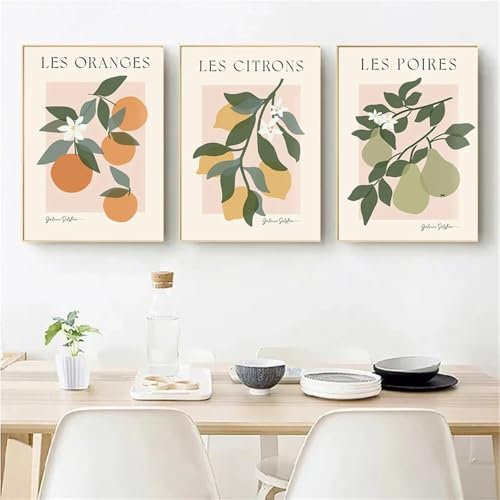 Leinwandbild - Abstrakte Kunstdrucke Blumen Wandkunst Orangenbaum Zitronenbaum Nordisches Poster Abstrakte Malerei Bild Moderne Heim Dekoration Malerei - 40x60Cm (16x24 Zoll)-3 Stück (Ungerahmt)
