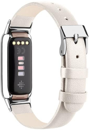 Vancle Leder Armband für Fitbit Luxe - Weiches Atmungsaktives Sport Ersatzarmband für Damen und Herren (Starlight)