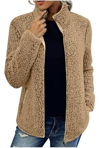 Ansenesna Fleecejacke Damen Ohne Kapuze Winterjacke Damen Warm Flauschig Wintermantel Elegant Fleece Dicke Mantel Frauen Winter Gefüttert Plüsch Teddyjacke mit Reissverschluss Damen-Jacken