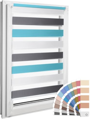 Home-Vision Premium DuoRollo Klemmfix ohne Bohren Weiß-Grau-Blau B70 x H130 | Doppelrollo mit Klemmträgern für Fenster & Türen Lichtschutz Tag & Nacht Rollos einfache Montage