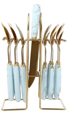 vinnyooc Cutlery Set with Stand, 24 Pieces Flatware Set, Cutlery Set Service for 6 Stainless Steel for Hotel Dining Family Gatherings Holiday Banquets Weddings (Blue)
