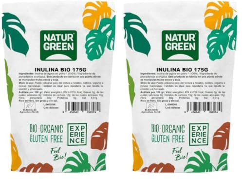 NaturGreen - Inulina Bio, Inulina de Agave en Polvo, Soluble en Agua, Ayuda al Metabolismo de Carbohidratos - 175 g (Paquete de 2)