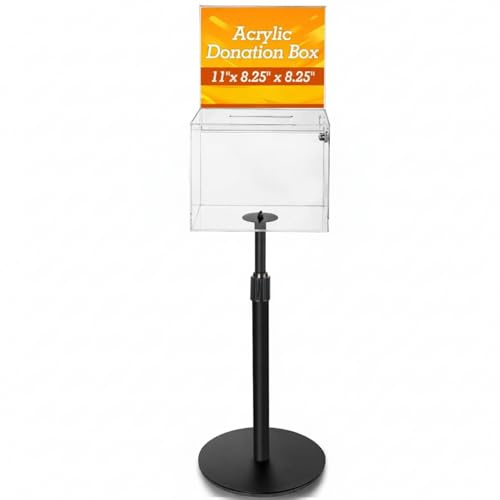 DoubleFill Spendenbox aus Acryl mit Schloss und Schlüssel, 28,9 x 21,6 x 21,6 cm, mit Standschlitz für Büro, Wohltätigkeitsorganisation, Kirchensammlung, transparent, 1 Packung