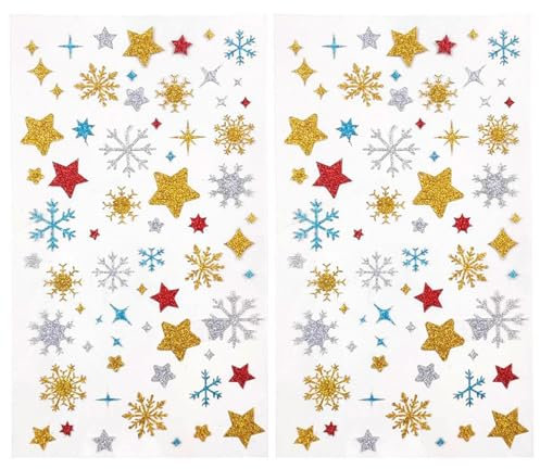 128 pcs weihnachtssticker,sticker weihnachten,aufkleber glitzer sterne,weihnachtsaufkleber selbstklebend gold,kinder stern,schneeflocken stickers,zum weihnachts,basteln aufkleben christmas