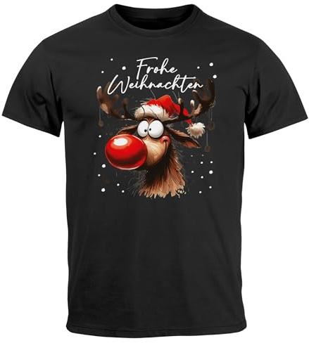 MoonWorks® Herren T-Shirt Weihnachten Printshirt Rentier Rudolf Design Aufdruck Frohe Xmas