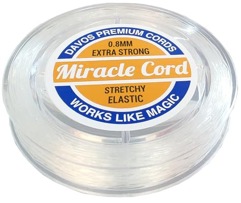 Miracle Cord Cordoncino elastico professionale da 0,8 mm, per realizzare bracciali, perline, gioielli, collane, filo extra forte, sottile, trasparente (43 metri)