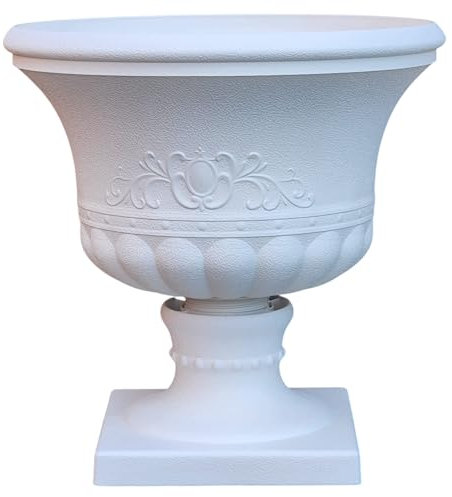 Decorative Urn Planter with Large Plant Pot Stand – Classic Outdoor & Indoor Flower Pot – Weather-Resistant Garden & Patio Decor – Elegant Ornamental Planter for Plants (White, 43X45CMS)