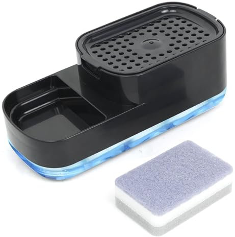 TayBong Soap Dispenser with Sponge Holder & Built-in Pump - Easy One-Hand Dosing, PP+PET for Kitchen, Sink & Bathroom