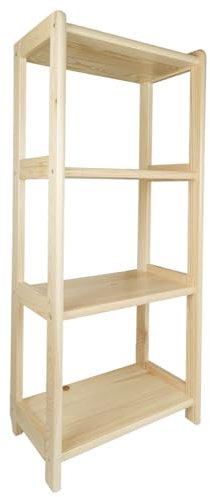 woplus Standregal Holz Kiefer – Bücherregal mit 3 oder 4 Ebenen – Regal aus massivem Naturholz farblos lackiert – 50/60 / 70 cm breit – Ablageregal für Küche Bad Flur (4 Böden 30 x 50 x 106 cm)