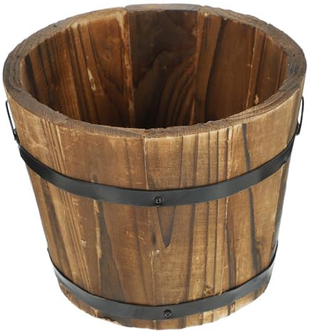 SEWOART Rustikaler Holz Blumentopf mit Zwei Griffen für Balkonpflanzung