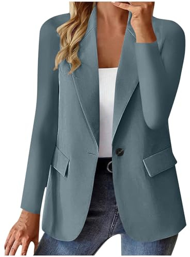 Awrvia Blazer Damen Elegant Casual Jack Trenchcoat Open Front Arbeit Büro Knopf Jacke Anzug Langarm Sportlich Anzüge Mantel Geschäft Reverskragen Longblazer Einreihige Offener Anzugjacke